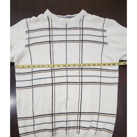 Oscar de la Renta Designer Men's Crew Neck Sweater Cotton Preppy‎ Cream Plaid M - Picture 7 of 9